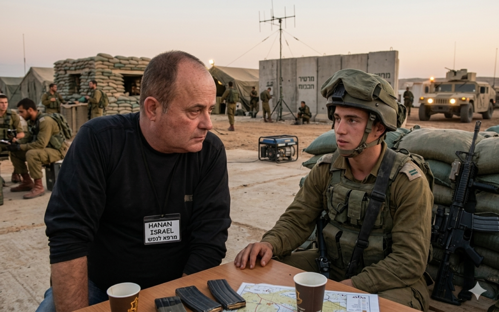 מטפל יושב לשיחה עם חייל בבסיס צה"ל