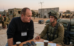 מטפל יושב לשיחה עם חייל בבסיס צה"ל